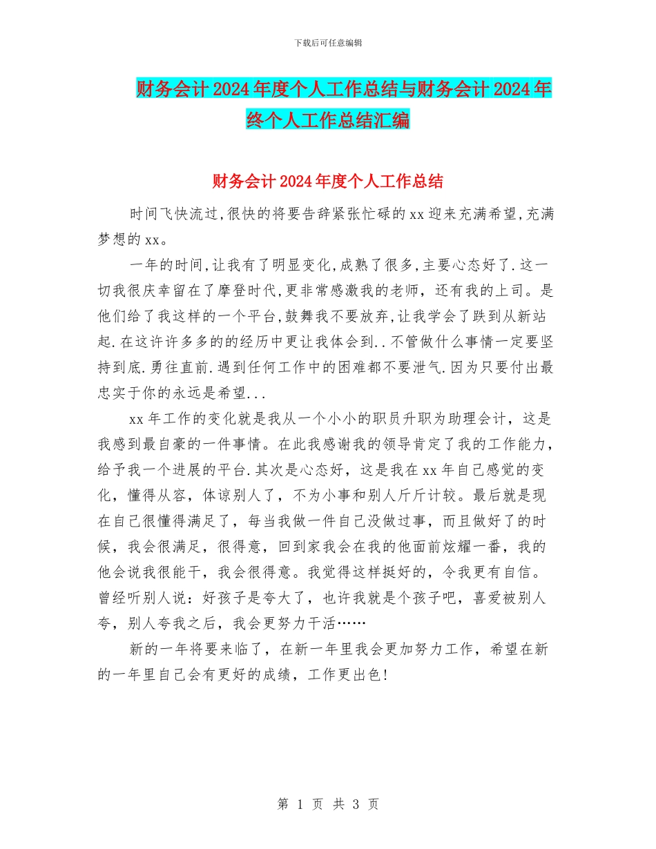财务会计2024年度个人工作总结与财务会计2024年终个人工作总结汇编_第1页