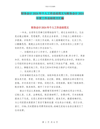 财务会计2024年个人工作总结范文与财务会计2024年度工作总结范文汇编