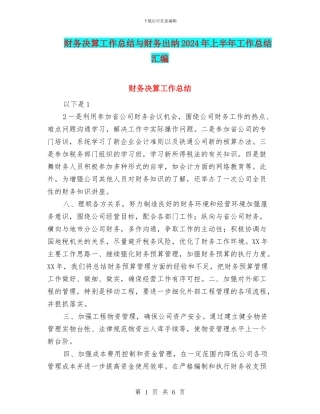 财务决算工作总结与财务出纳2024年上半年工作总结汇编