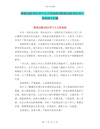 财务出纳2024年个人工作总结与财务出纳2024年工作总结2汇编