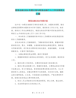 财务出纳2024年度计划与财务出纳个人工作安排范文汇编