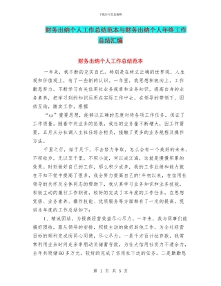 财务出纳个人工作总结范本与财务出纳个人年终工作总结汇编