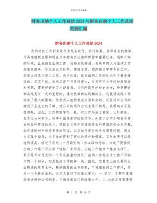 财务出纳个人工作总结2024与财务出纳个人工作总结范例汇编
