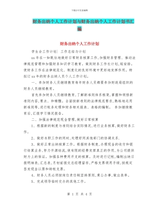 财务出纳个人工作计划与财务出纳个人工作计划书汇编