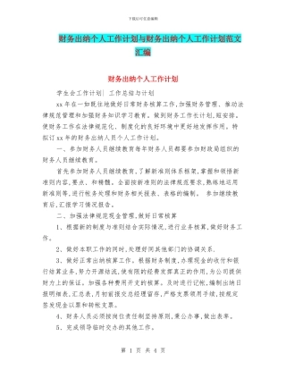 财务出纳个人工作计划与财务出纳个人工作计划范文汇编