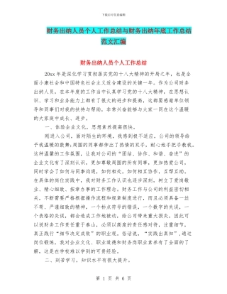 财务出纳人员个人工作总结与财务出纳年底工作总结范文汇编