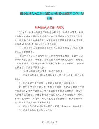 财务出纳人员工作计划范文与财务出纳新年工作计划汇编