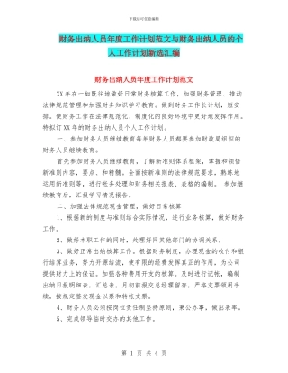 财务出纳人员年度工作计划范文与财务出纳人员的个人工作计划新选汇编