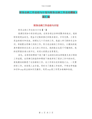 财务出纳工作总结与计划与财务出纳工作总结模板4篇汇编