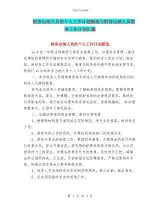 财务出纳人员的个人工作计划新选与财务出纳人员财务工作计划汇编