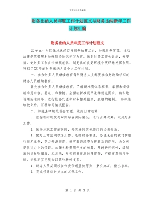 财务出纳人员年度工作计划范文与财务出纳新年工作计划汇编