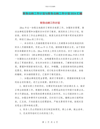 财务出纳工作计划与财务出纳工作计划2024汇编