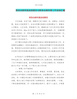财务出纳年底总结报告与财务出纳年度工作总结汇编