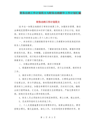 财务出纳工作计划范文与财务出纳新年工作计划汇编