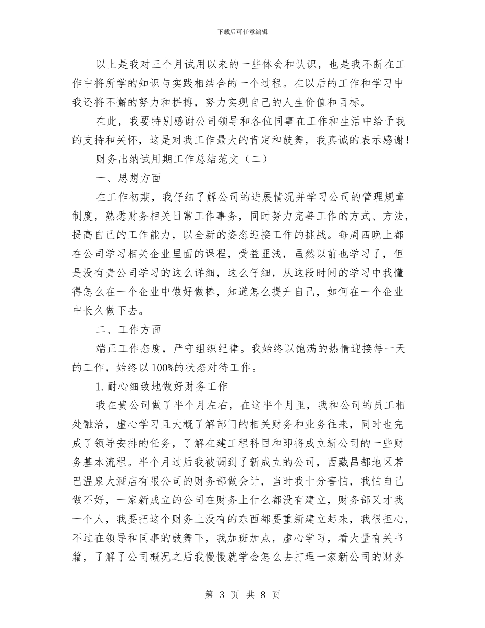 财务出纳试用期工作总结范文与财务出纳试用期转正工作总结汇编_第3页