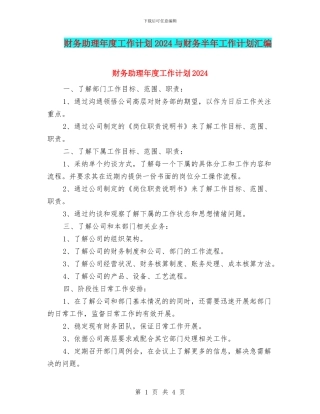 财务助理年度工作计划2024与财务半年工作计划汇编