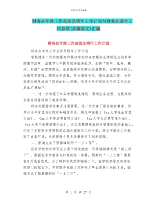 财务处年终工作总结及明年工作计划与财务处某年工作总结汇编