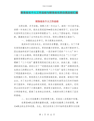 财务处长个人工作总结与财务处长的自我总结汇编