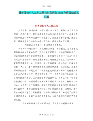 财务处长个人工作总结与财务岗位2024年终总结范文汇编