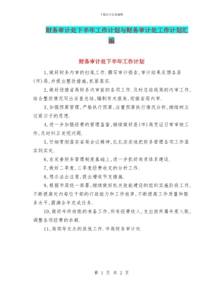 财务审计处下半年工作计划与财务审计处工作计划汇编