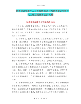 财务审计年度个人工作总结2024年与财务审计年终个人工作总结范本2024汇编