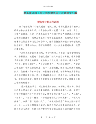 财务审计科工作计划与财务审计计划例文汇编