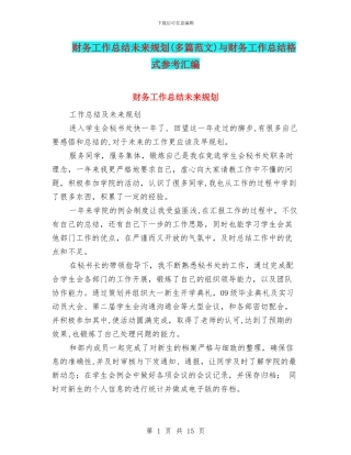 财务工作总结未来规划与财务工作总结格式参考汇编
