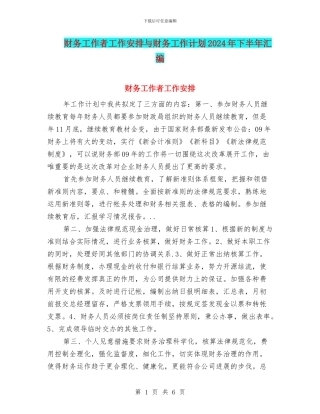 财务工作者工作安排与财务工作计划2024年下半年汇编