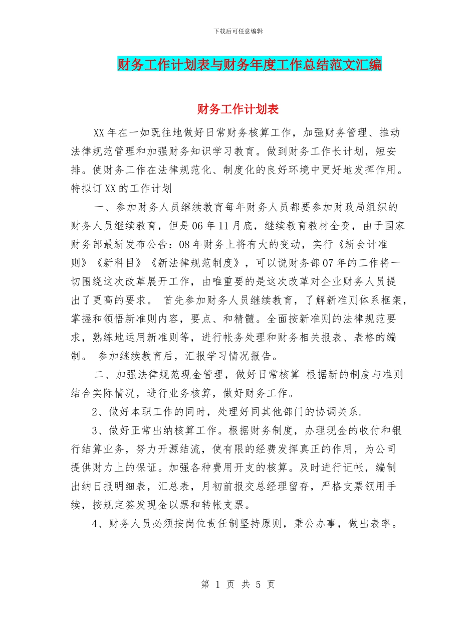 财务工作计划表与财务年度工作总结范文汇编_第1页