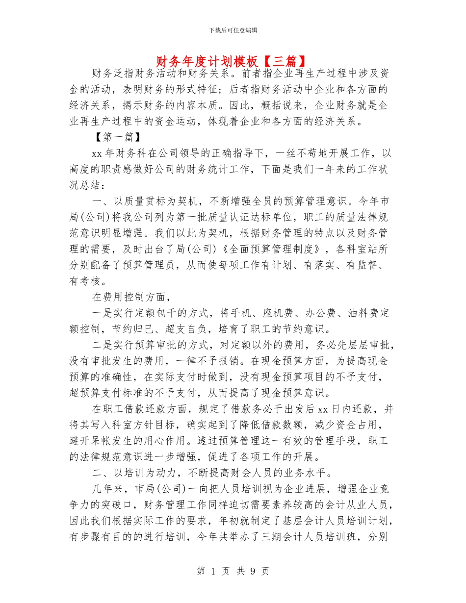 财务年度计划模板_第1页