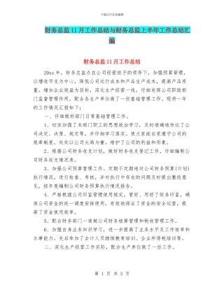 财务总监11月工作总结与财务总监上半年工作总结汇编