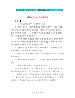 财务总监2024年工作计划与财务总监工作计划汇编
