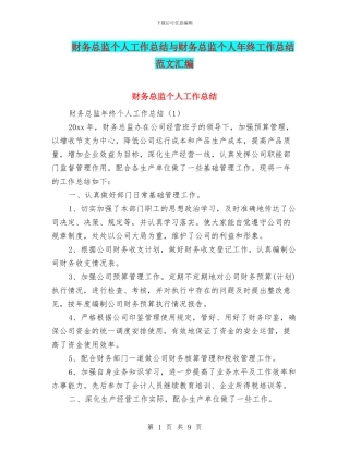 财务总监个人工作总结与财务总监个人年终工作总结范文汇编
