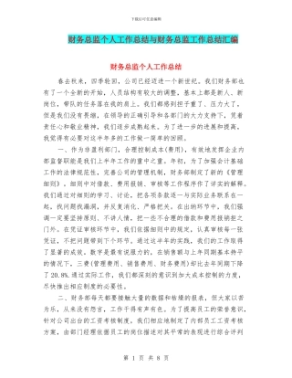 财务总监个人工作总结与财务总监工作总结汇编