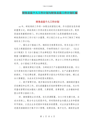 财务总监个人工作计划与财务总监工作计划汇编