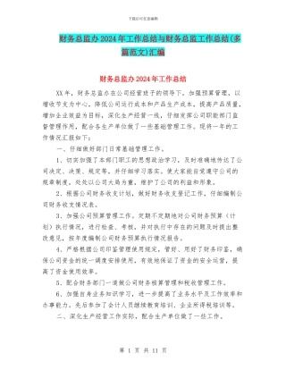 财务总监办2024年工作总结与财务总监工作总结汇编