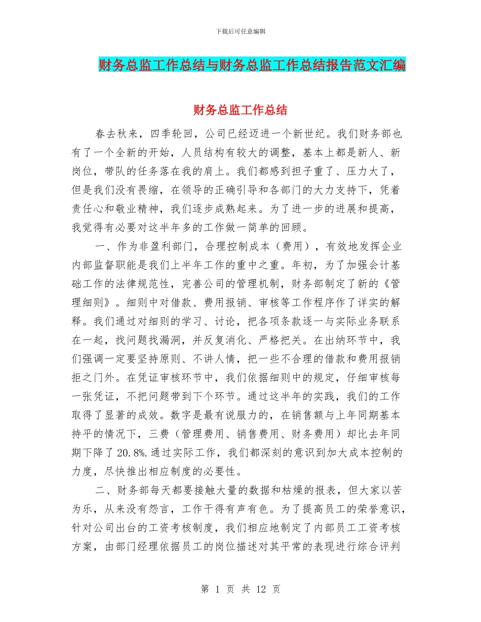 财务总监工作总结与财务总监工作总结报告范文汇编_第1页