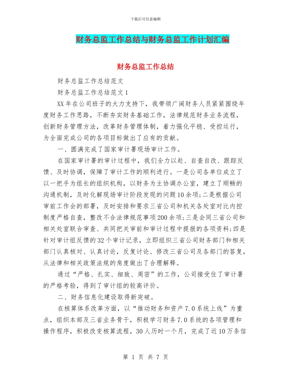 财务总监工作总结与财务总监工作计划汇编_第1页