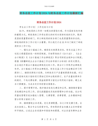 财务总监工作计划2024与财务总监工作计划最新汇编