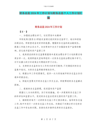 财务总监2024年工作计划与财务总监个人工作计划汇编