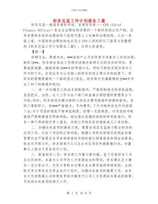财务总监工作计划报告三篇