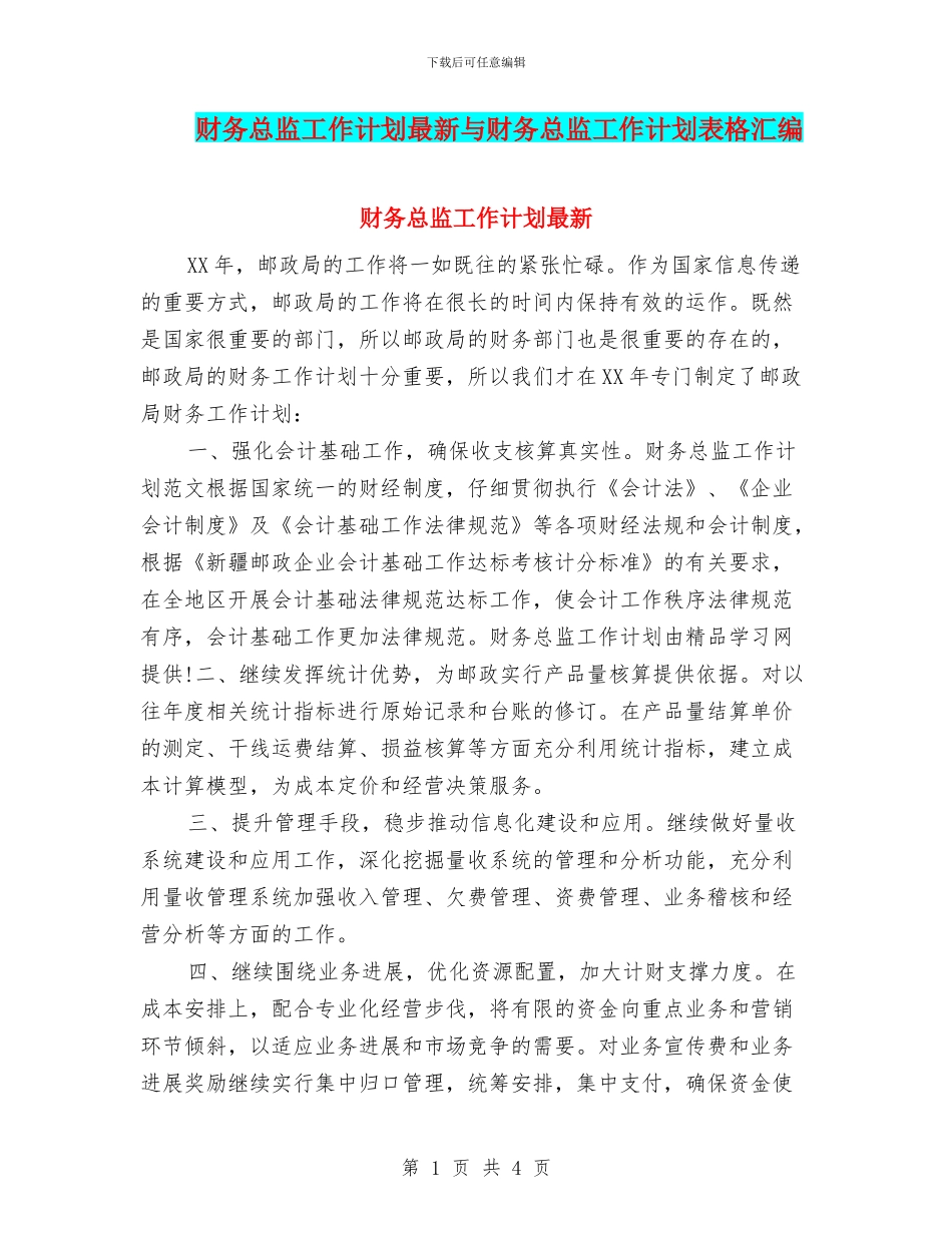 财务总监工作计划最新与财务总监工作计划表格汇编_第1页