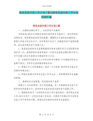财务总监年度工作计划2篇与财务总监年度工作计划范例汇编