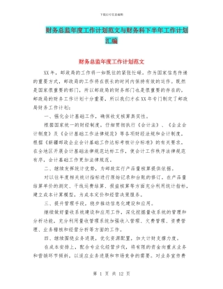 财务总监年度工作计划范文与财务科下半年工作计划汇编