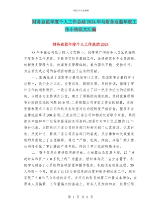 财务总监年度个人工作总结2024年与财务总监年度工作小结范文汇编