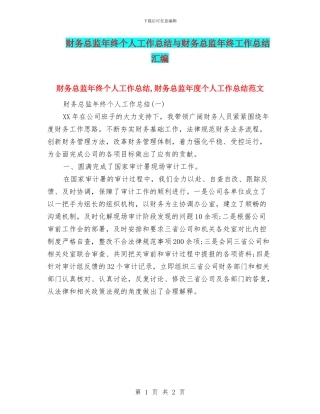 财务总监年终个人工作总结与财务总监年终工作总结汇编