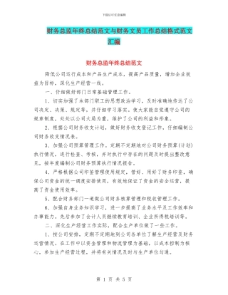 财务总监年终总结范文与财务文员工作总结格式范文汇编
