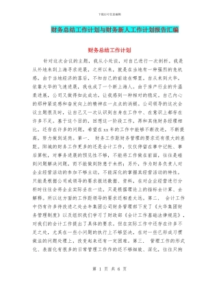 财务总结工作计划与财务新人工作计划报告汇编