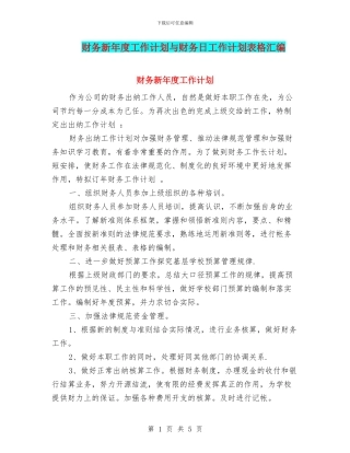 财务新年度工作计划与财务日工作计划表格汇编