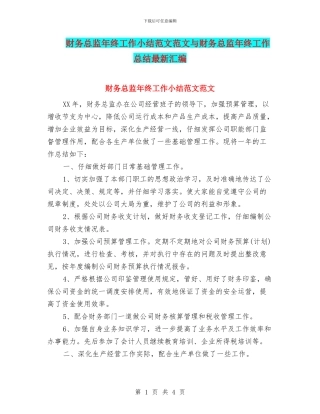 财务总监年终工作小结范文范文与财务总监年终工作总结最新汇编